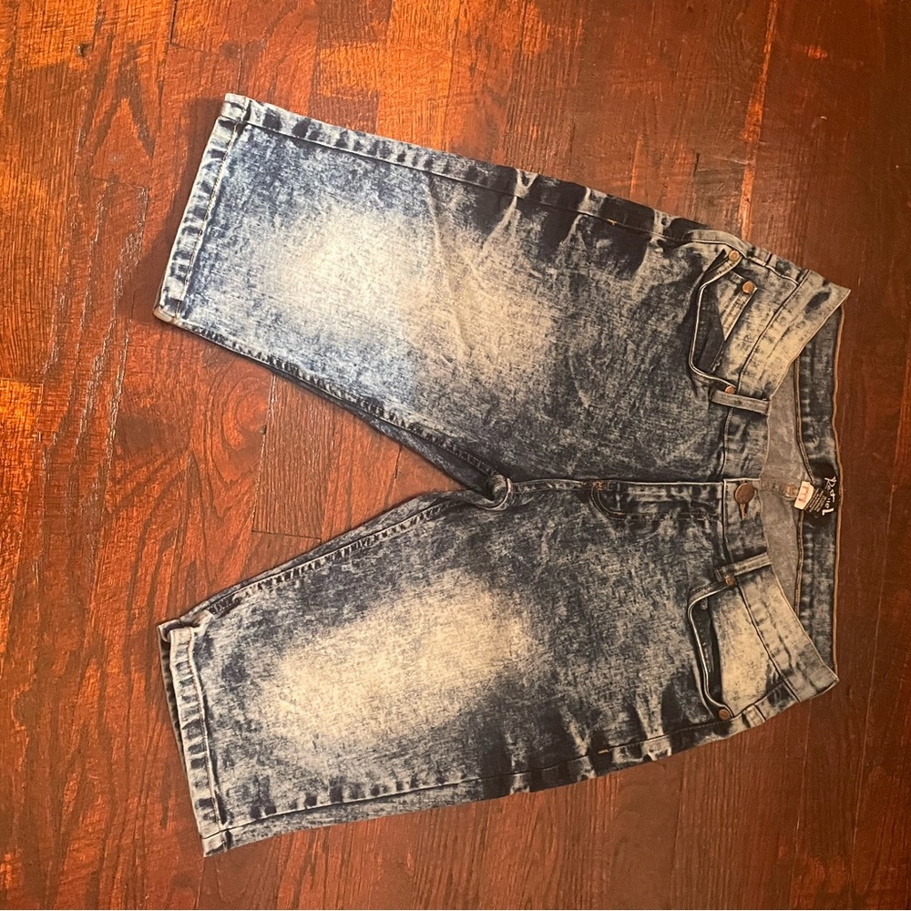 Blue Acid Wash Denim Shorts